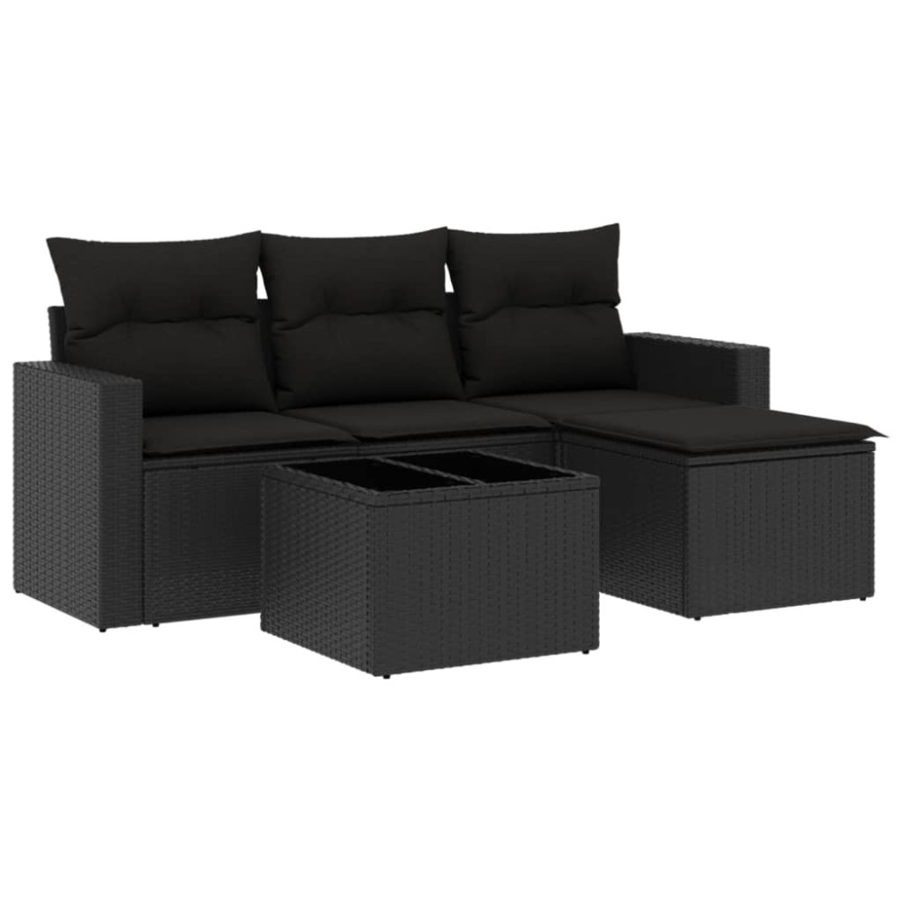 vidaXL Set mobilier de grădină cu perne, 5 piese, negru, poliratan