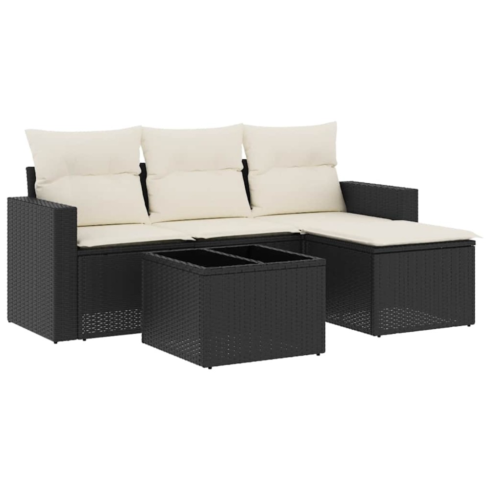 vidaXL Set mobilier de grădină cu perne, 5 piese, negru, poliratan