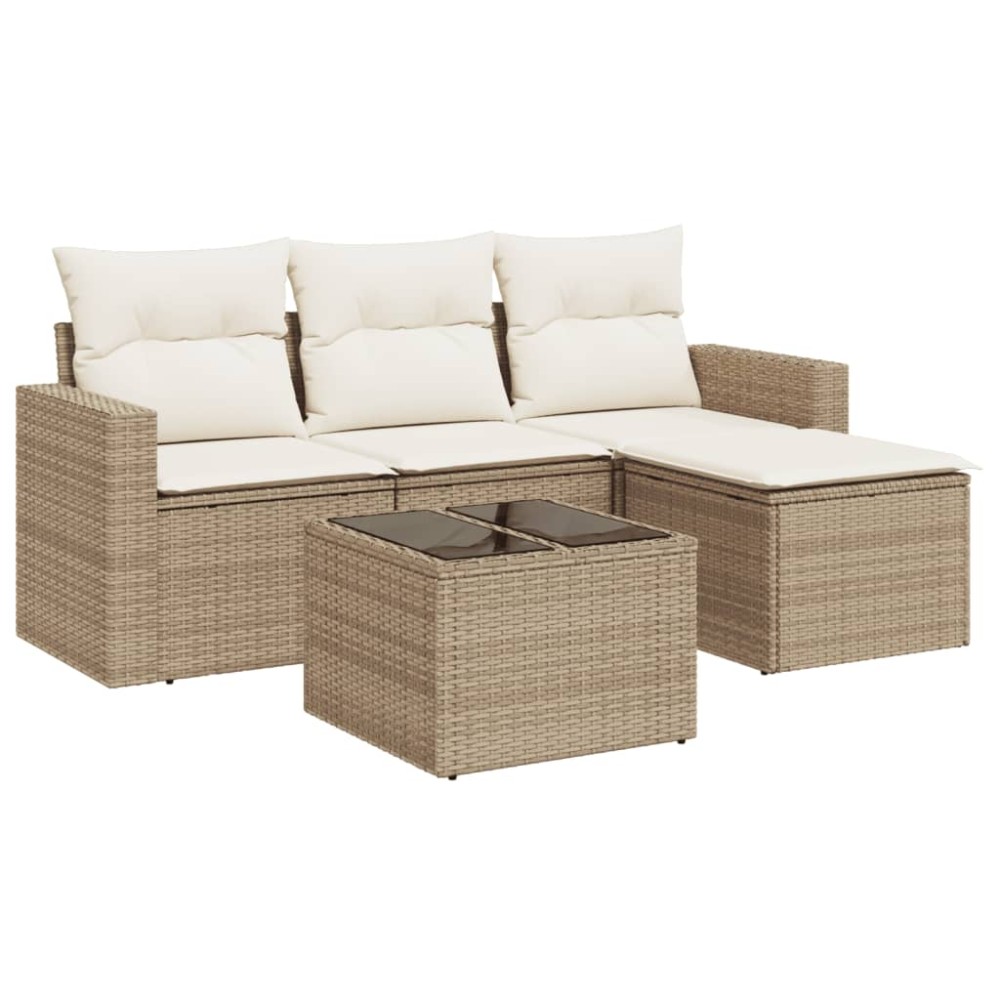 vidaXL Set canapele de grădină cu perne, 5 piese, bej, poliratan