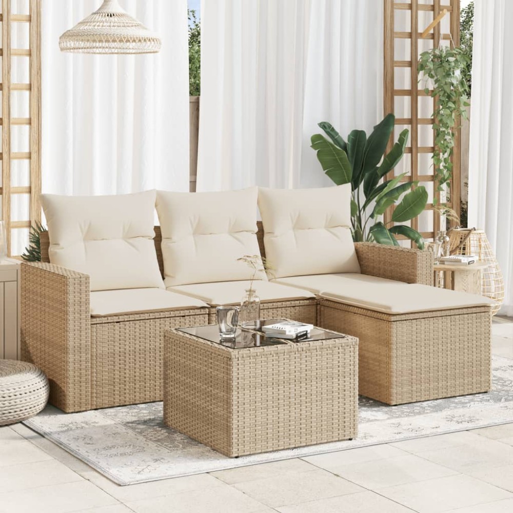 vidaXL Set canapele de grădină cu perne, 5 piese, bej, poliratan