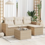 vidaXL Set canapele de grădină cu perne, 5 piese, bej, poliratan