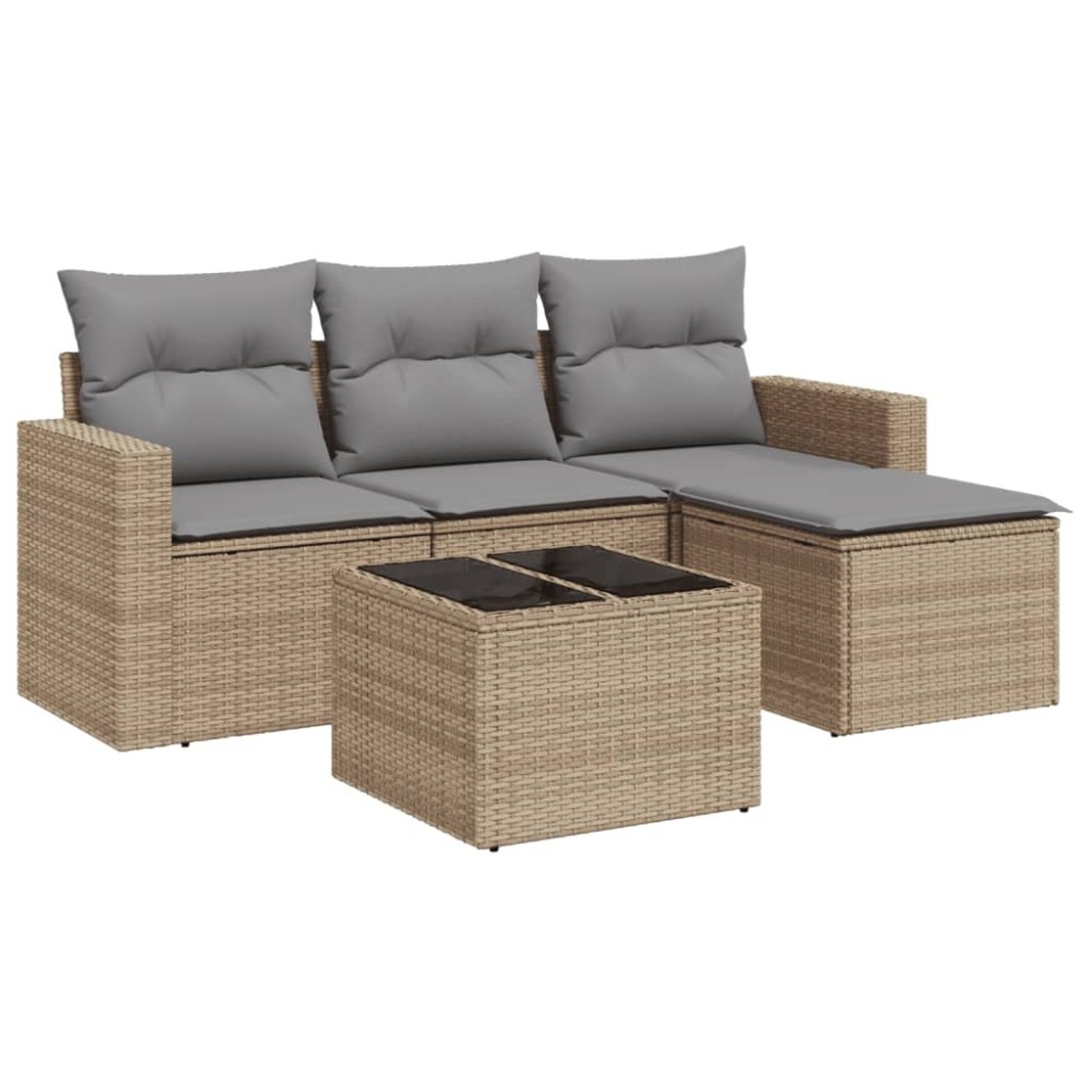 vidaXL Set canapele de grădină cu perne, 5 piese, bej, poliratan