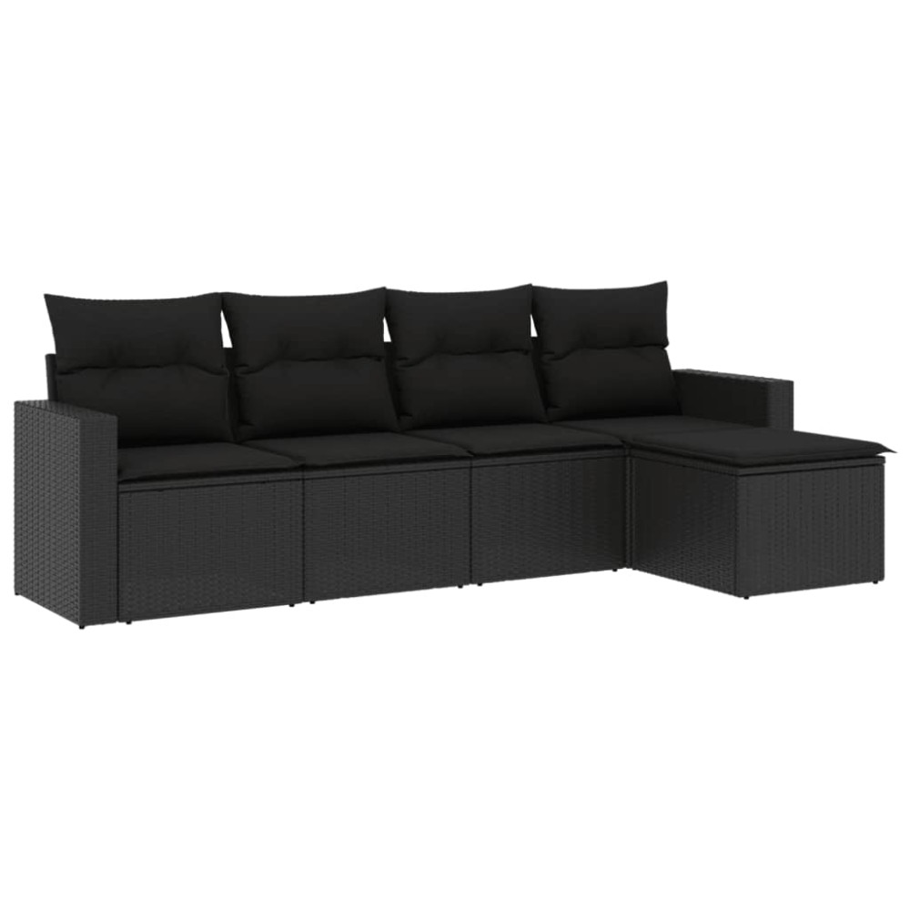 vidaXL Set mobilier de grădină cu perne, 5 piese, negru, poliratan