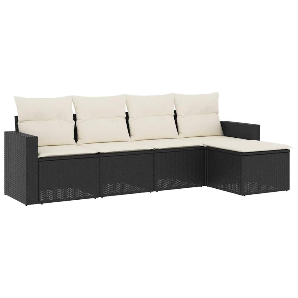 vidaXL Set mobilier de grădină cu perne, 5 piese, negru, poliratan