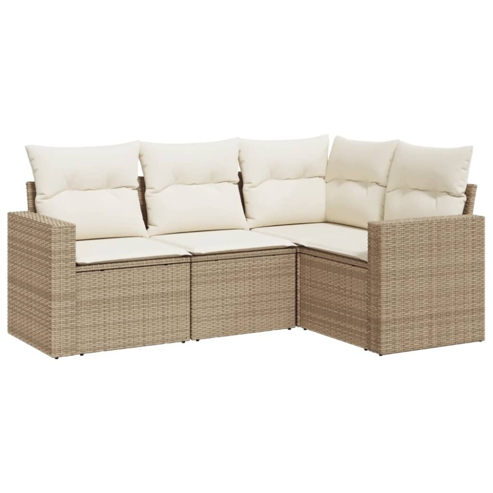 vidaXL Set canapele de grădină, 4 piese, cu perne, bej, poliratan