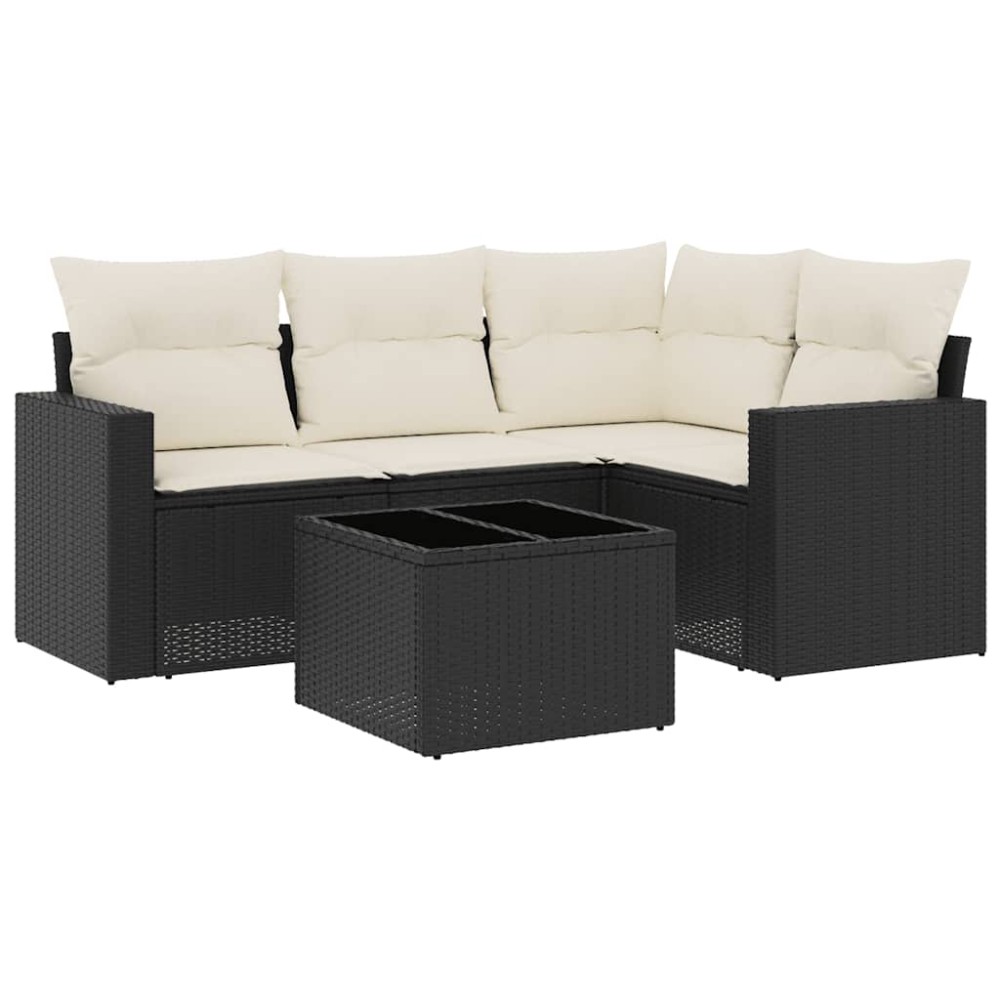 vidaXL Set mobilier de grădină cu perne, 5 piese, negru, poliratan