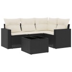 vidaXL Set mobilier de grădină cu perne, 5 piese, negru, poliratan