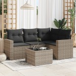 vidaXL Set canapea de grădină cu perne, 5 piese, gri, poliratan vidaXL Set canapea de grădină cu perne, 5 piese, gri, poliratan