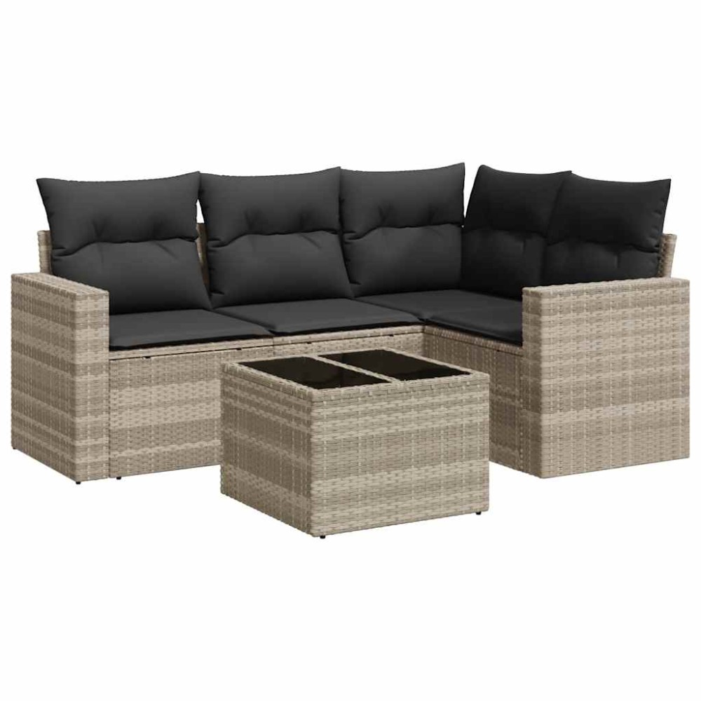 vidaXL Set canapele de grădină cu perne, 5 piese gri deschis poliratan