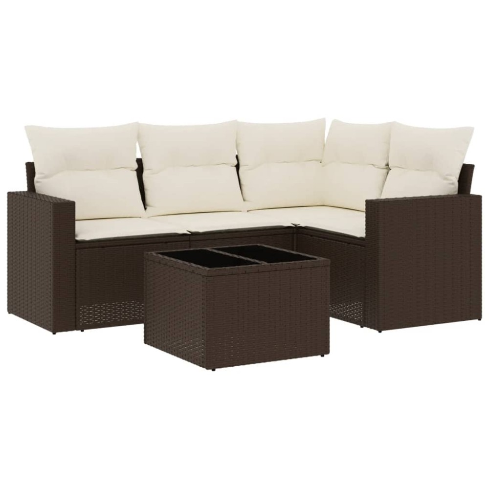vidaXL Set canapele de grădină cu perne, 5 piese, maro, poliratan