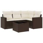 vidaXL Set canapele de grădină cu perne, 5 piese, maro, poliratan