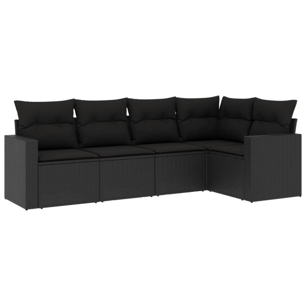 vidaXL Set mobilier de grădină cu perne, 5 piese, negru, poliratan