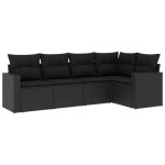 vidaXL Set mobilier de grădină cu perne, 5 piese, negru, poliratan vidaXL Set mobilier de grădină cu perne, 5 piese, negru, poliratan