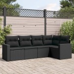 vidaXL Set mobilier de grădină cu perne, 5 piese, negru, poliratan vidaXL Set mobilier de grădină cu perne, 5 piese, negru, poliratan