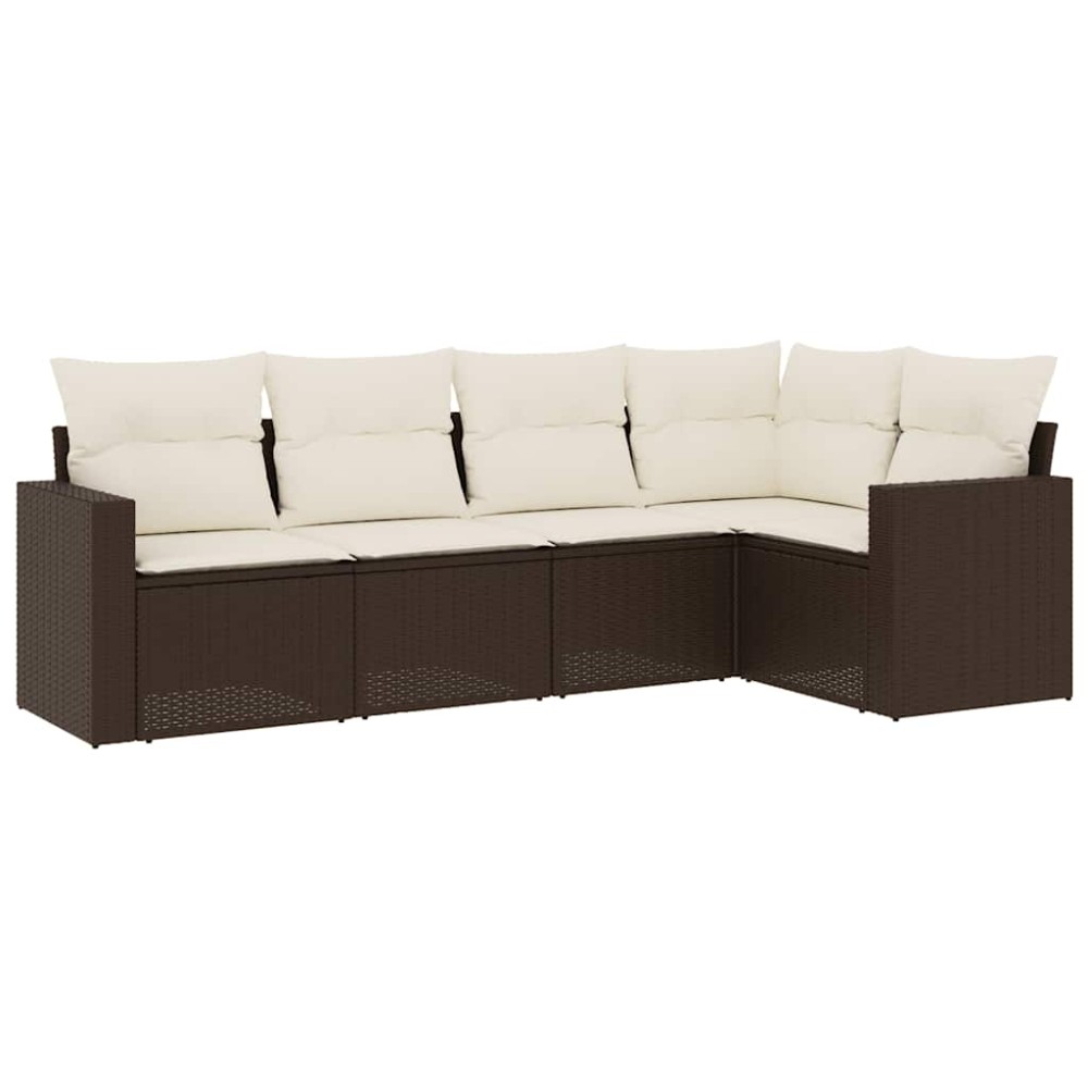 vidaXL Set canapele de grădină cu perne, 5 piese, maro, poliratan