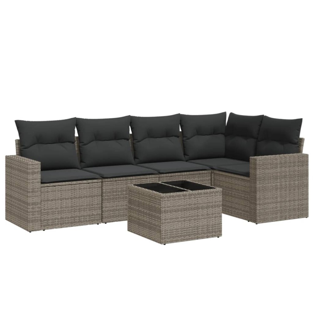 vidaXL Set mobilier grădină cu perne, 6 piese, gri, poliratan
