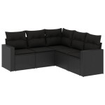 vidaXL Set mobilier de grădină cu perne, 5 piese, negru, poliratan vidaXL Set mobilier de grădină cu perne, 5 piese, negru, poliratan