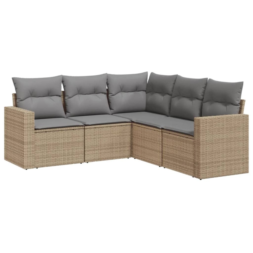 vidaXL Set canapele de grădină cu perne, 5 piese, bej, poliratan