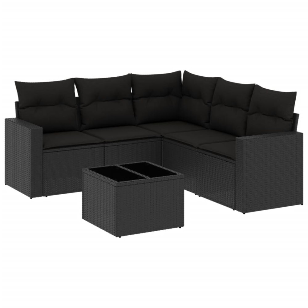 vidaXL Set mobilier de grădină cu perne, 6 piese, negru, poliratan
