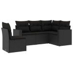 vidaXL Set mobilier de grădină cu perne, 5 piese, negru, poliratan vidaXL Set mobilier de grădină cu perne, 5 piese, negru, poliratan