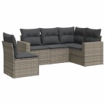 vidaXL Set canapea de grădină cu perne, 5 piese, gri, poliratan vidaXL Set canapea de grădină cu perne, 5 piese, gri, poliratan