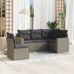 vidaXL Set canapea de grădină cu perne, 5 piese, gri, poliratan vidaXL Set canapea de grădină cu perne, 5 piese, gri, poliratan