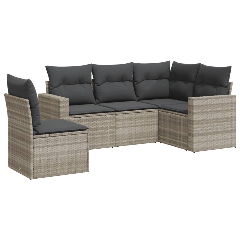 vidaXL Set canapele de grădină cu perne, 5 piese gri deschis poliratan