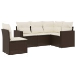 vidaXL Set canapele de grădină cu perne, 5 piese, maro, poliratan