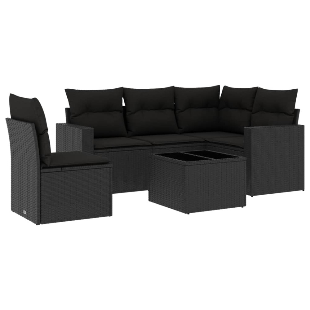 vidaXL Set mobilier de grădină cu perne, 6 piese, negru, poliratan