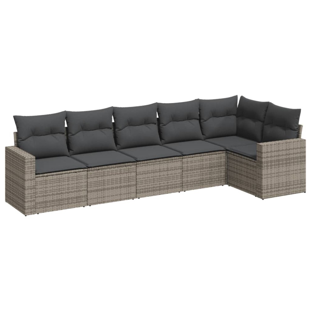 vidaXL Set mobilier grădină cu perne, 6 piese, gri, poliratan
