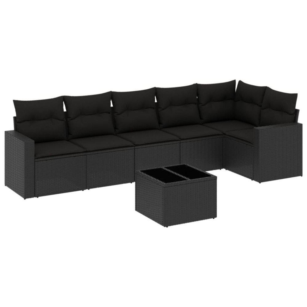vidaXL Set canapele de grădină cu perne, 7 piese, negru, poliratan