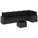 vidaXL Set canapele de grădină cu perne, 7 piese, negru, poliratan