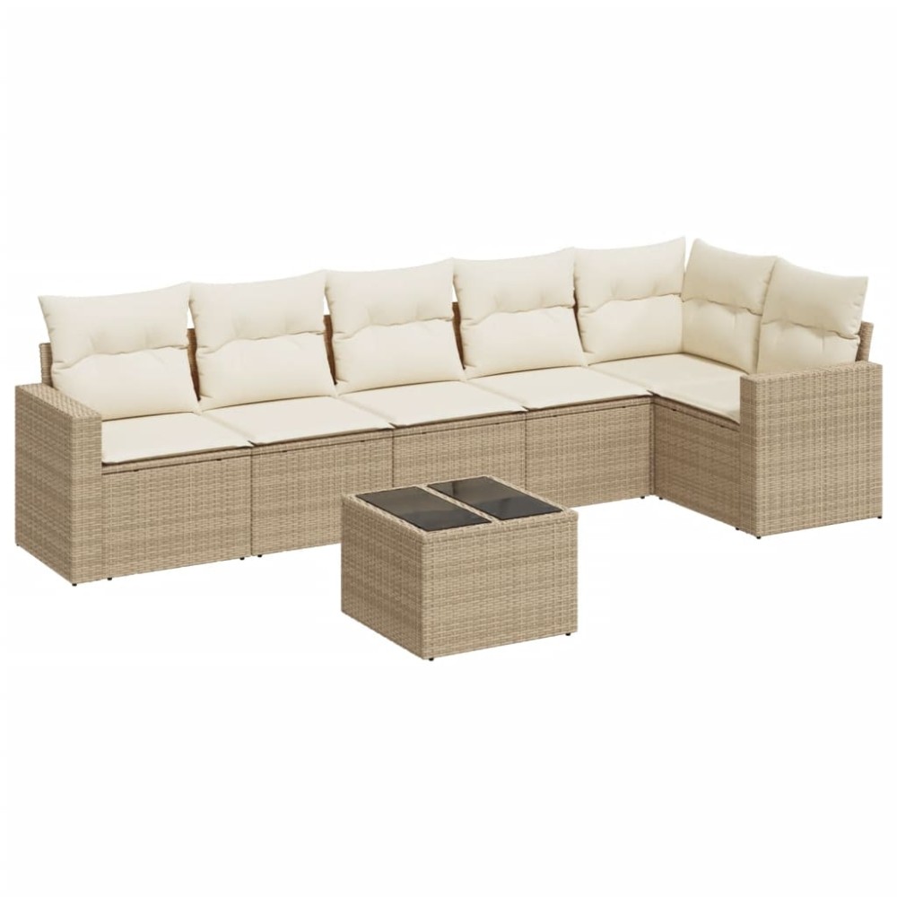 vidaXL Set canapele de grădină, 7 piese, cu perne, bej, poliratan