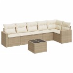 vidaXL Set canapele de grădină, 7 piese, cu perne, bej, poliratan