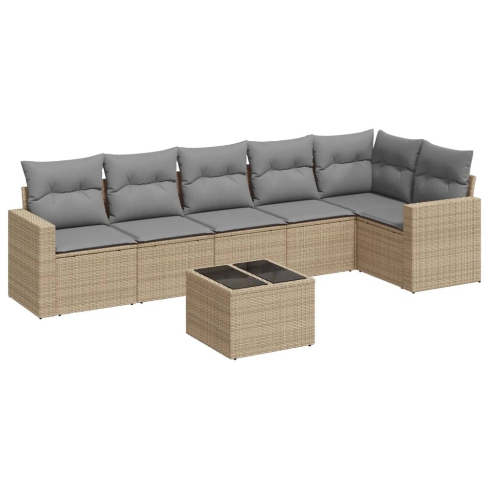 vidaXL Set canapele de grădină, 7 piese, cu perne, bej, poliratan
