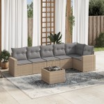 vidaXL Set canapele de grădină, 7 piese, cu perne, bej, poliratan