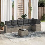 vidaXL Set canapele de grădină, 7 piese, cu perne, gri, poliratan vidaXL Set canapele de grădină, 7 piese, cu perne, gri, poliratan