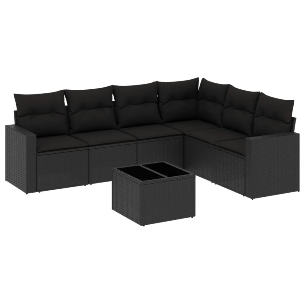 vidaXL Set canapele de grădină cu perne, 7 piese, negru, poliratan