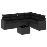 vidaXL Set canapele de grădină cu perne, 7 piese, negru, poliratan