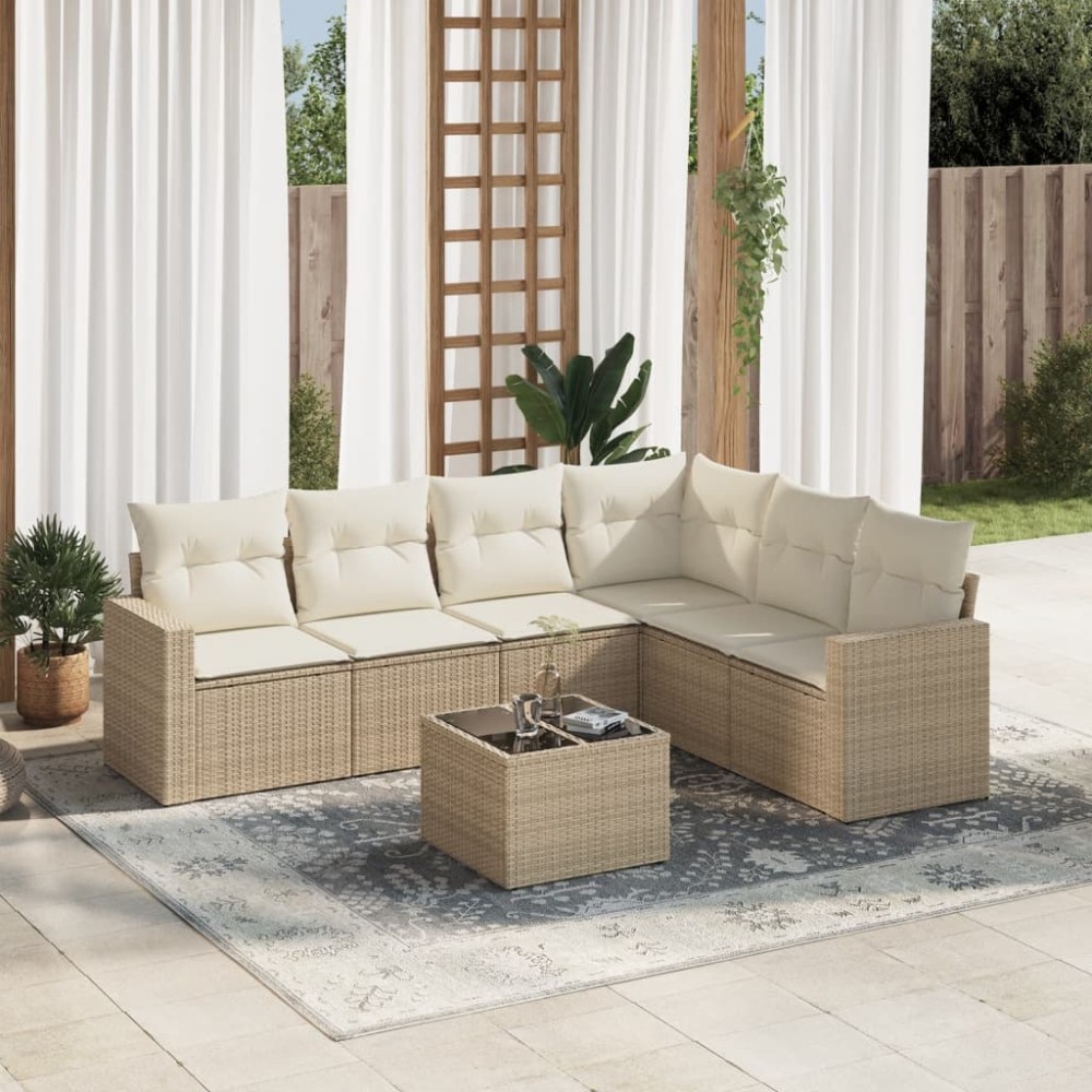 vidaXL Set canapele de grădină, 7 piese, cu perne, bej, poliratan