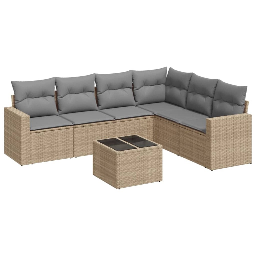 vidaXL Set canapele de grădină, 7 piese, cu perne, bej, poliratan