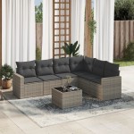 vidaXL Set canapele de grădină, 7 piese, cu perne, gri, poliratan vidaXL Set canapele de grădină, 7 piese, cu perne, gri, poliratan