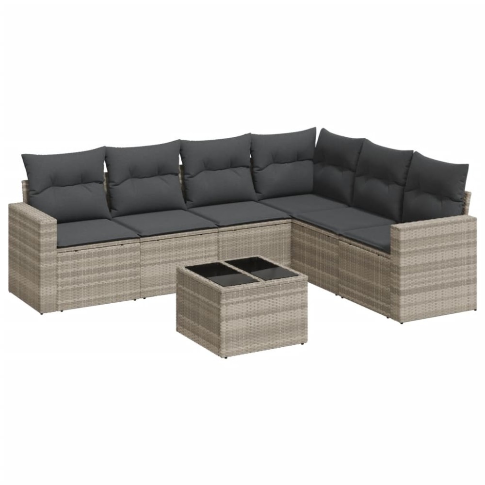 vidaXL Set canapele de grădină cu perne, 7piese gri deschis poliratan