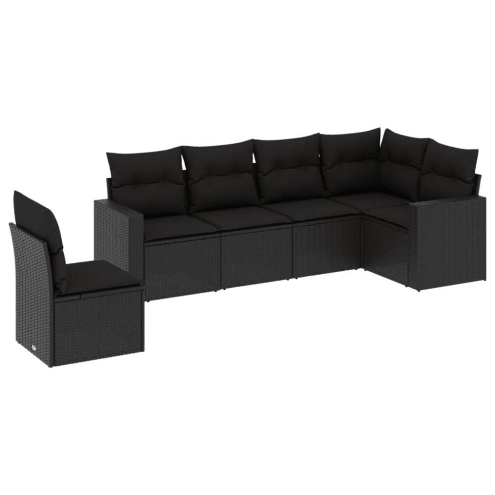 vidaXL Set mobilier de grădină cu perne, 6 piese, negru, poliratan