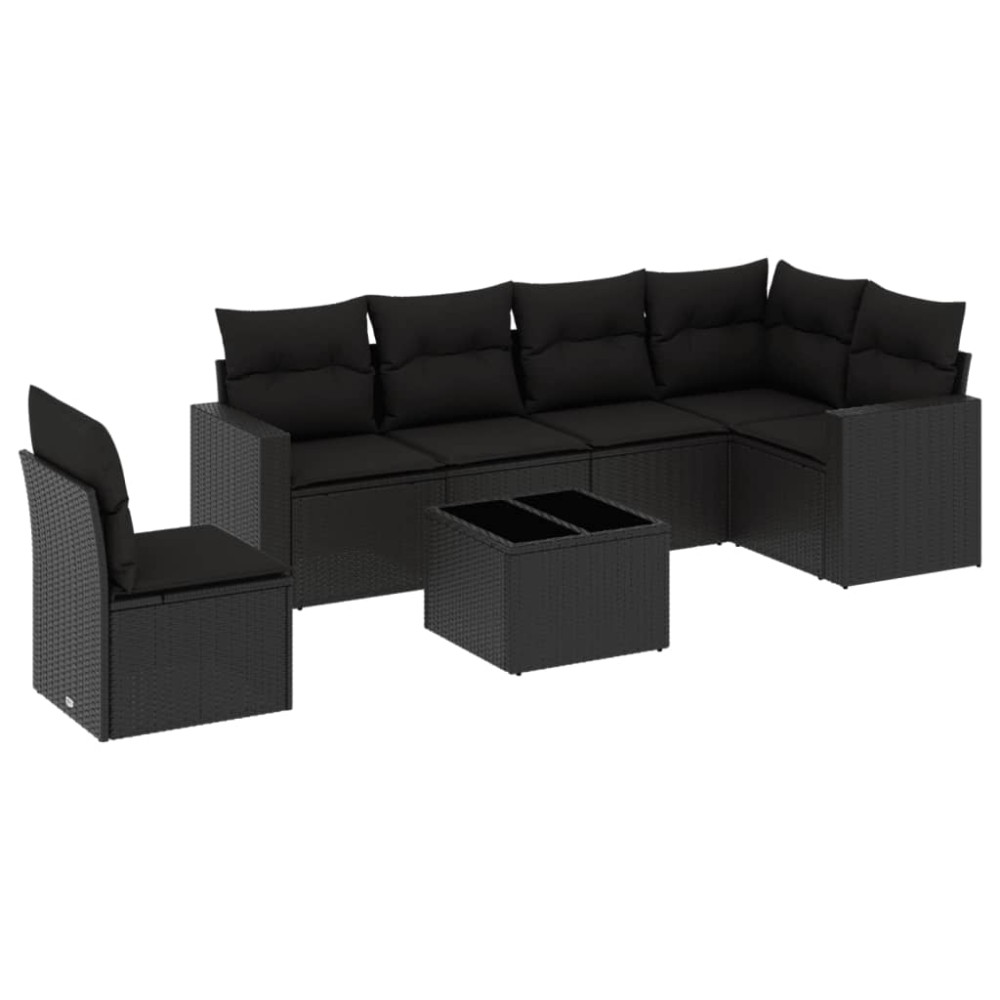 vidaXL Set canapele de grădină cu perne, 7 piese, negru, poliratan