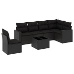 vidaXL Set canapele de grădină cu perne, 7 piese, negru, poliratan