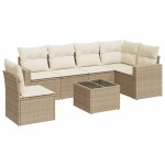 vidaXL Set canapele de grădină, 7 piese, cu perne, bej, poliratan