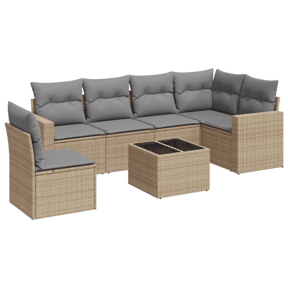 vidaXL Set canapele de grădină, 7 piese, cu perne, bej, poliratan