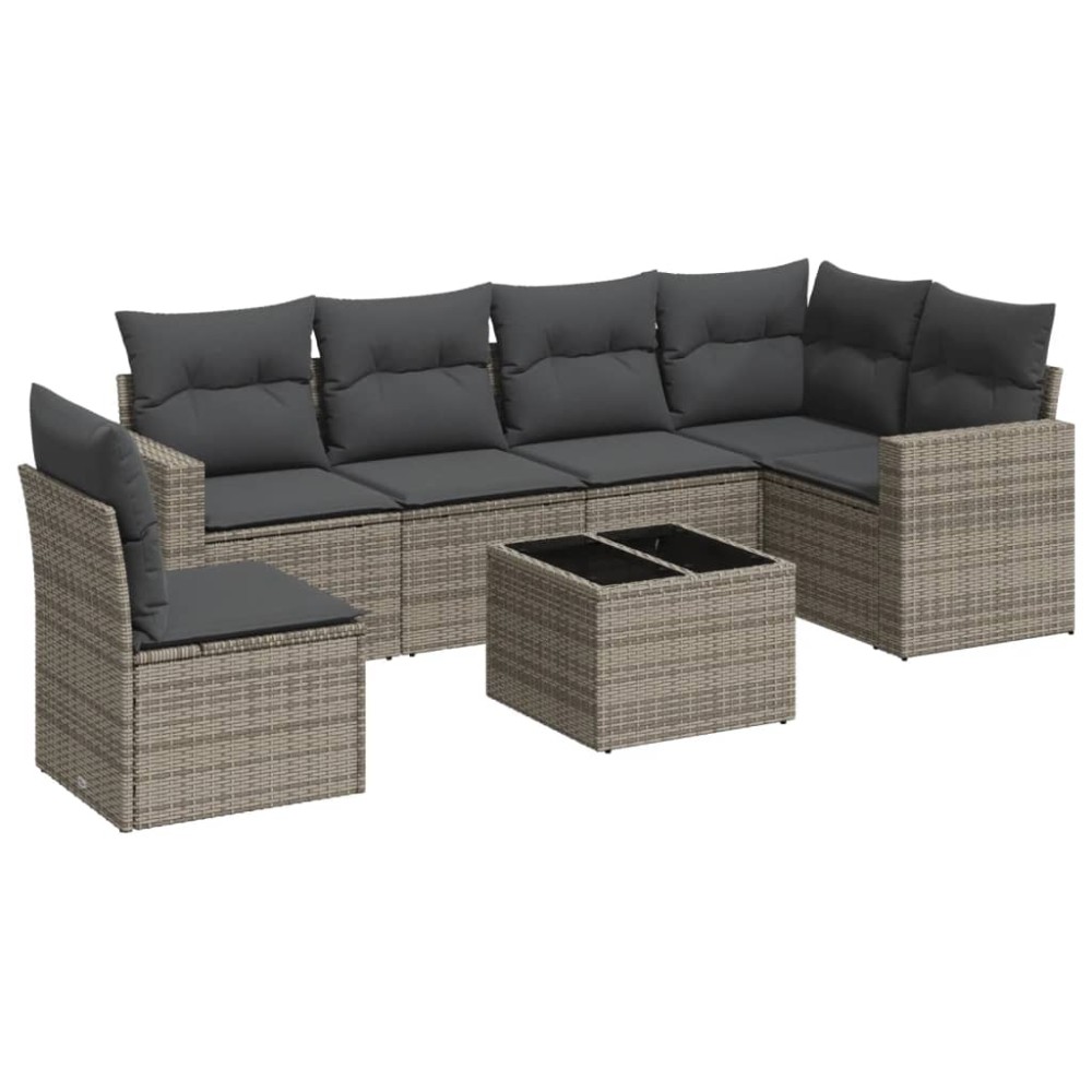 vidaXL Set canapele de grădină, 7 piese, cu perne, gri, poliratan