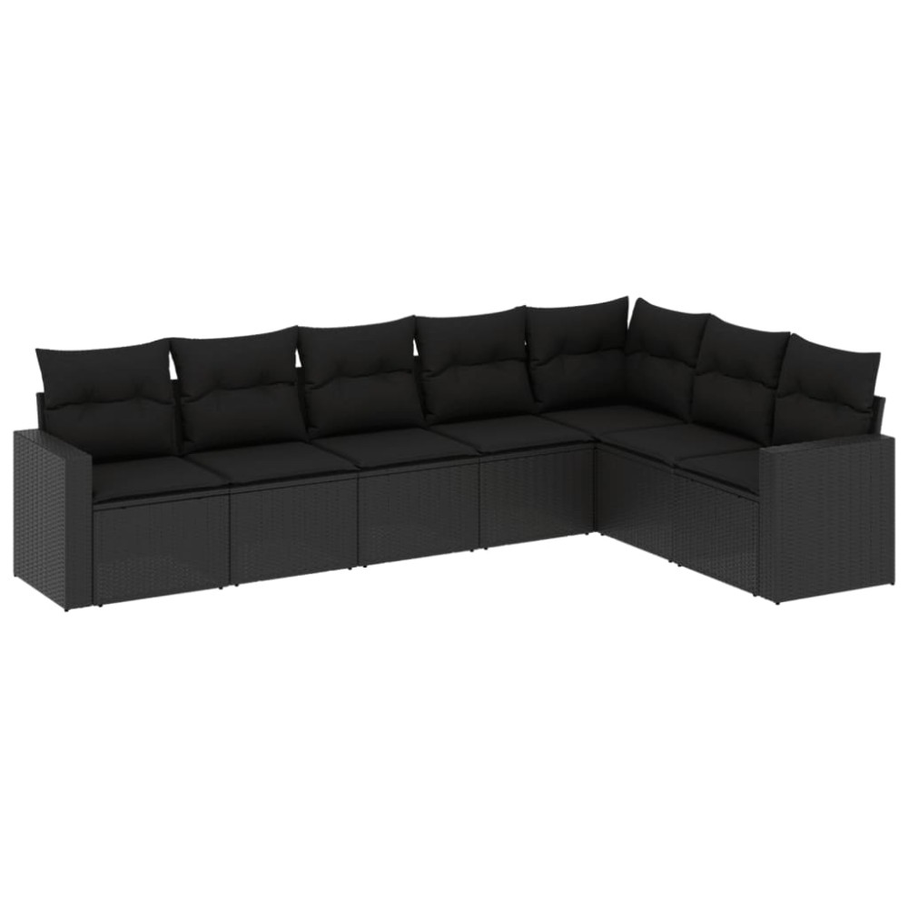 vidaXL Set canapele de grădină cu perne, 7 piese, negru, poliratan